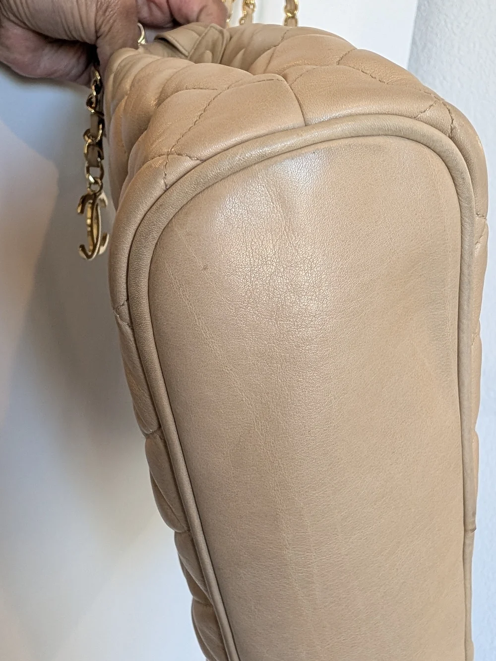 Chanel Vintage Beige Quilted Shoulder Bag with Chain Strap